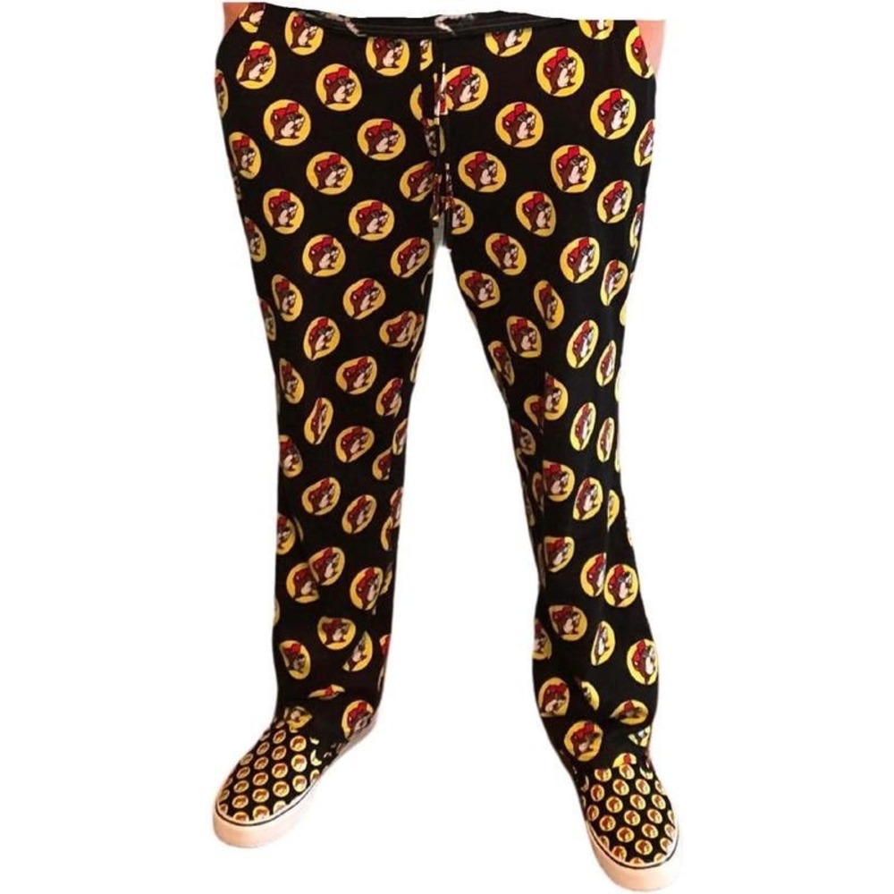 Buc-ee's Pajama Pants Small Black All Over Print Beaver Logo Cotton Lounge New